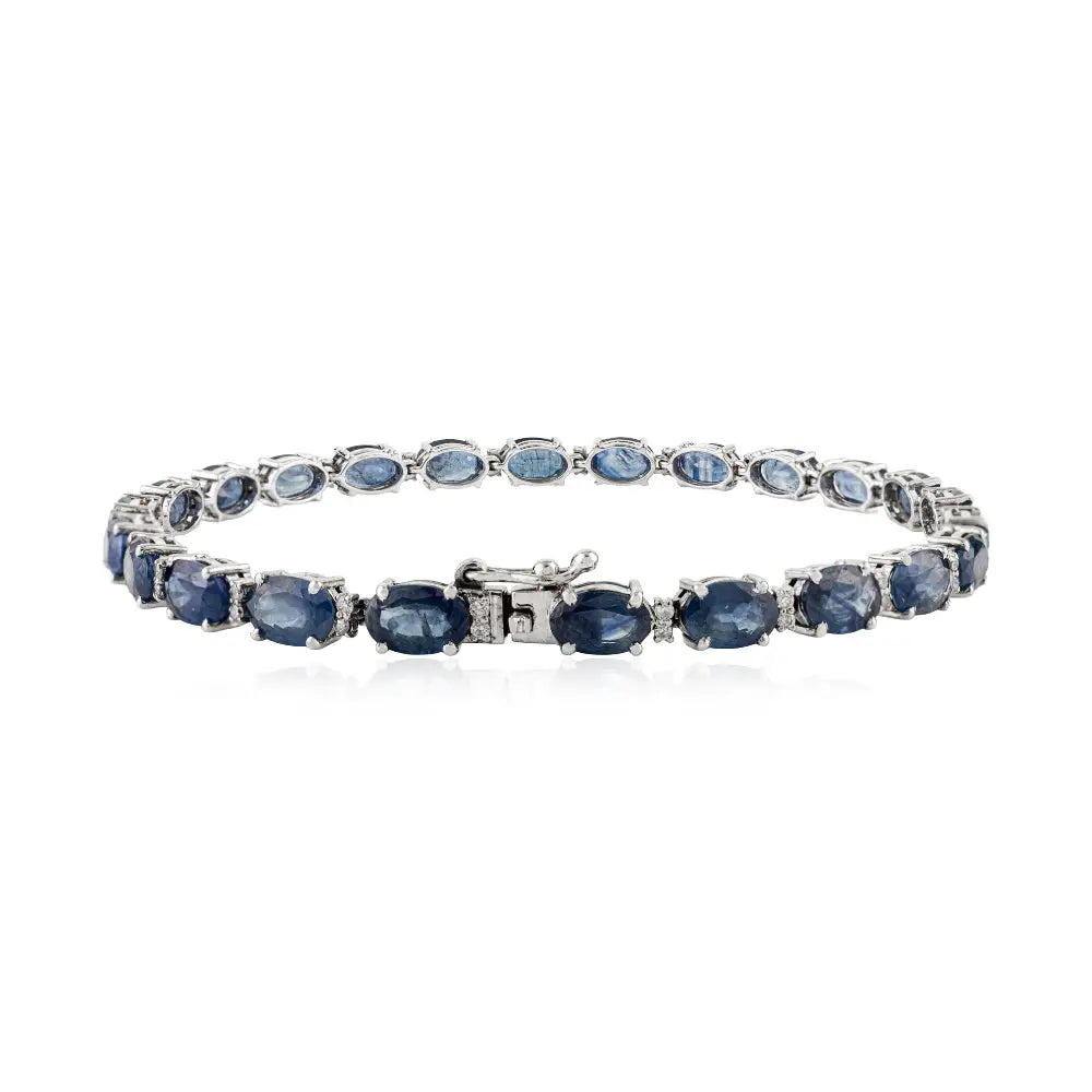 Birthstone Natural Blue Sapphire & Diamond Tennis Bracelet Elegant 14K Solid Gold Jewelry