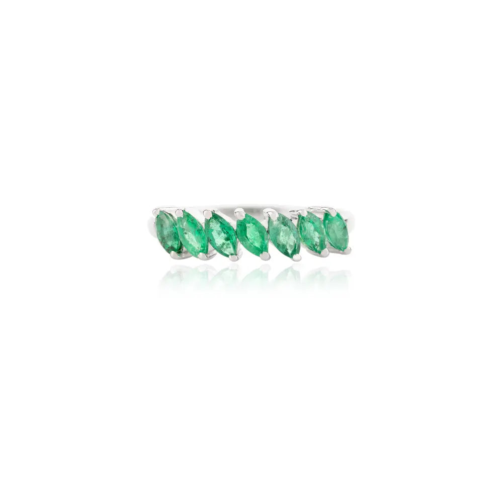 Best Quality Products Natural Emerald Solid White Gold Half Eternity Band Ring