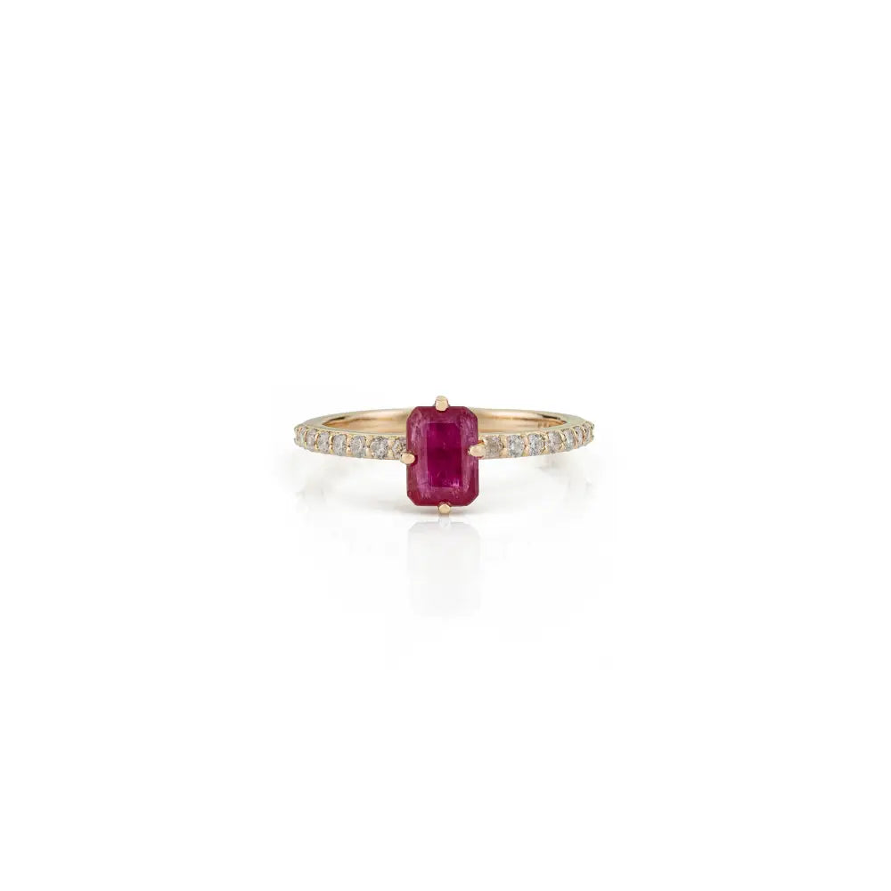 14K Solid Yellow Gold Prong Set Ruby & Diamond Engagement Finger Ring Anniversary Gift