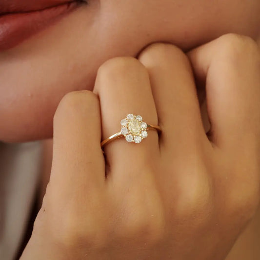Real 14K Yellow Gold Diamond Cluster Ring Trending Engagement Proposal Jewelry Wholesale