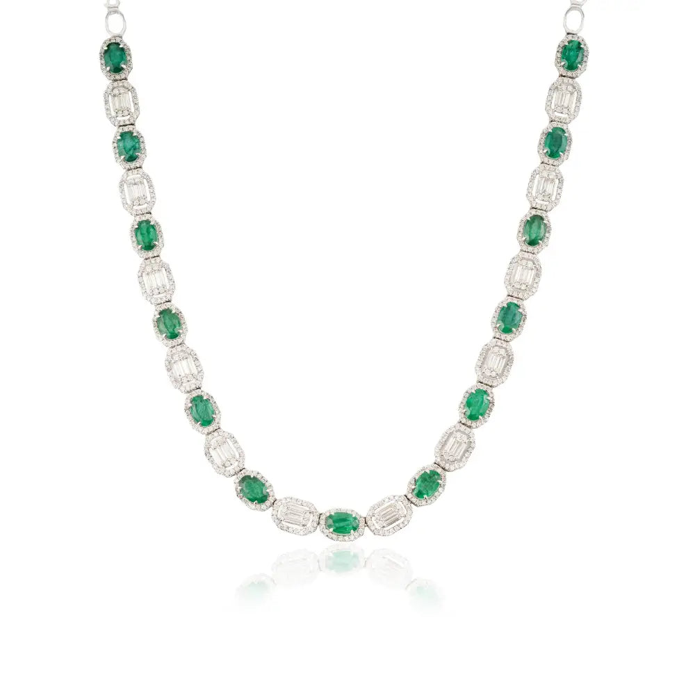 Zambian Emerald & Diamond Luxury Tennis Necklace 14K White Gold Bridal Jewelry Supplier