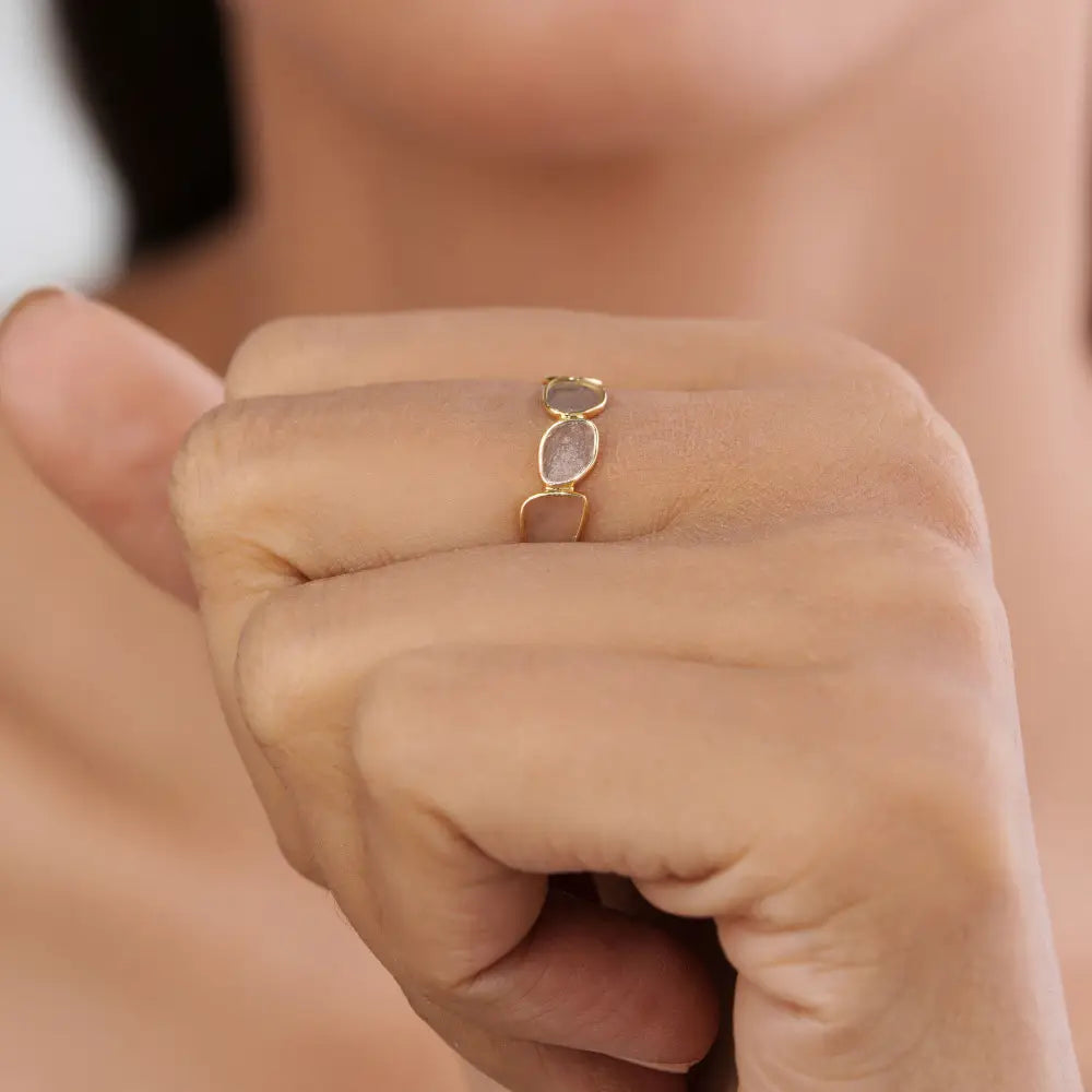 Uneven Shape Polki Diamond Solid K18 Yellow Gold Full Eternity Band Ring Minimal Jewelry