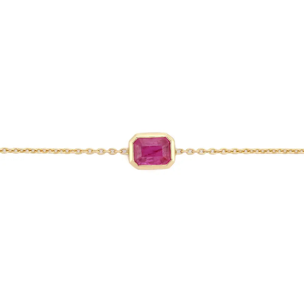 Minimal Bezel Set Ruby Single Stone Ruby Bracelet 14K Solid Yellow Gold Wholesale Jewelry