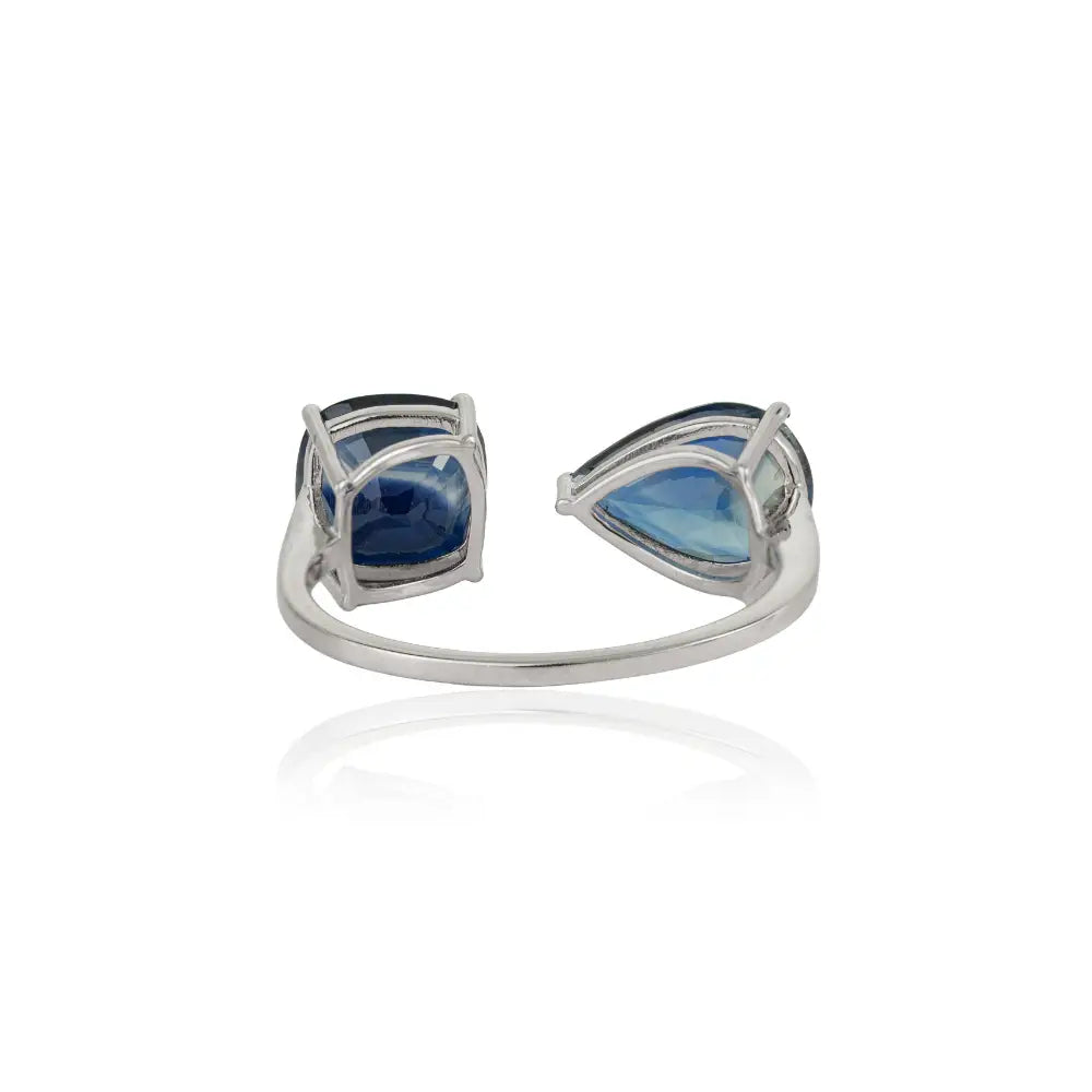 Best Quality Prong Set Blue Sapphire Gemstone Open Ring 18K Pure White Gold Bulk Jewelry