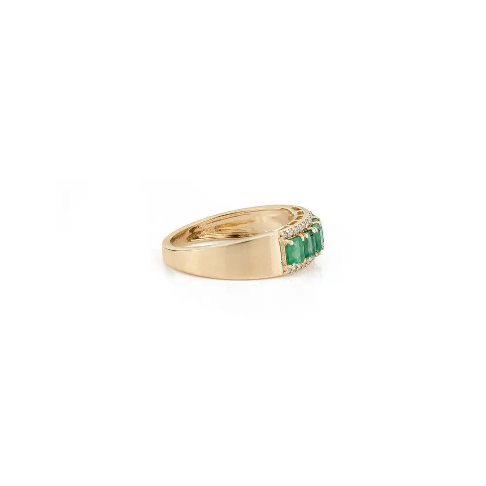 Real Emerald Gemstone & Diamond K14 Yellow Gold Wedding Band Ring Latest Design Jewelry