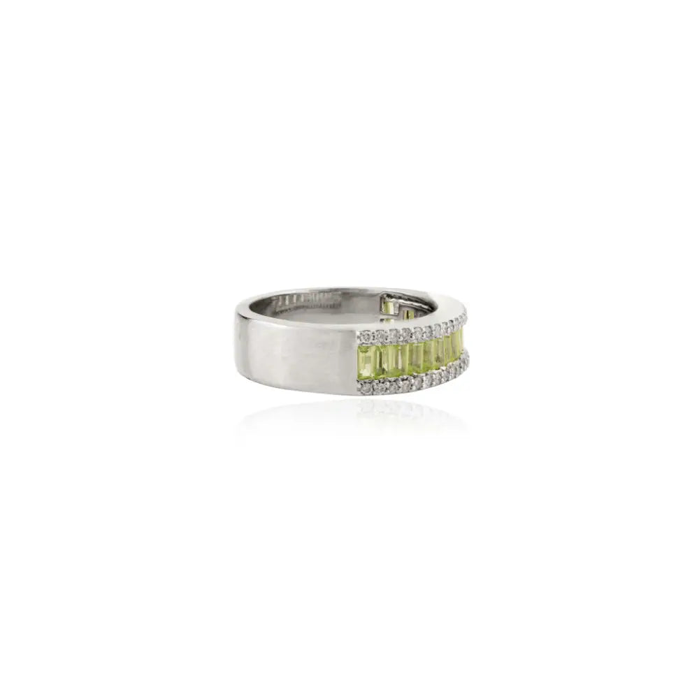 Statement Trending Jewelry Peridot & Diamond Solid 14K White Gold Wedding Band Ring