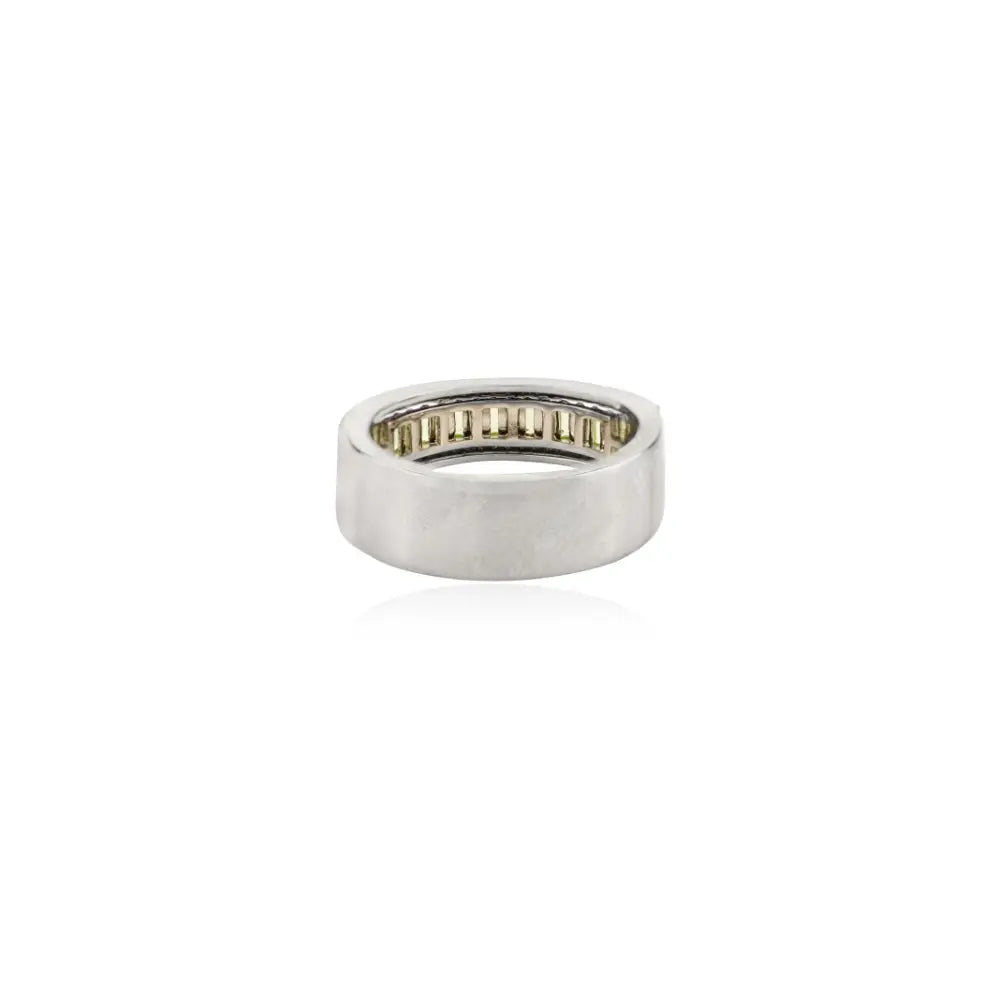 Statement Trending Jewelry Peridot & Diamond Solid 14K White Gold Wedding Band Ring