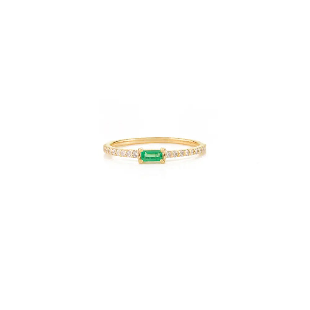Simple Elegant Design K14 Real Yellow Gold Emerald & Diamond Stacking Dainty Ring For Girls