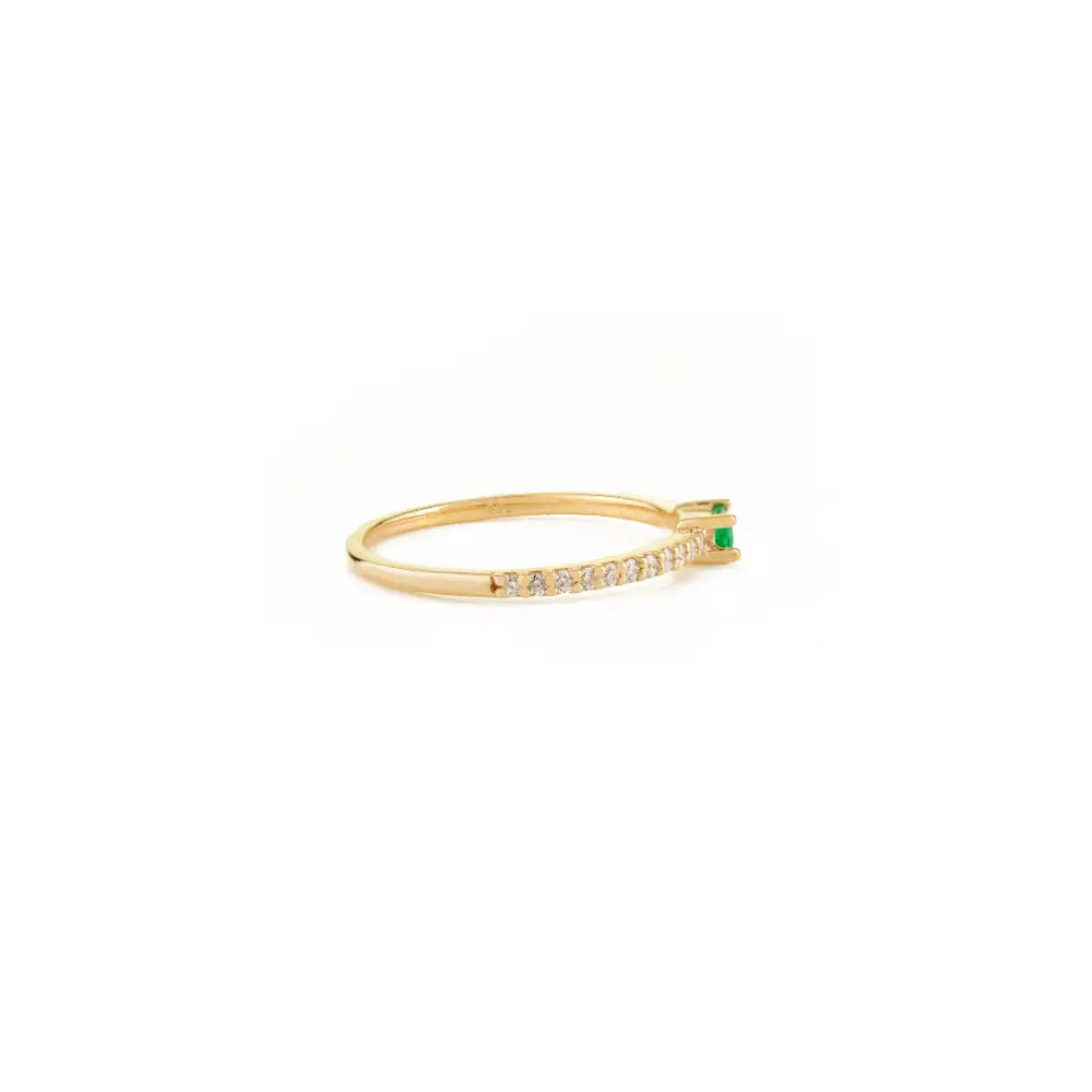Simple Elegant Design K14 Real Yellow Gold Emerald & Diamond Stacking Dainty Ring For Girls