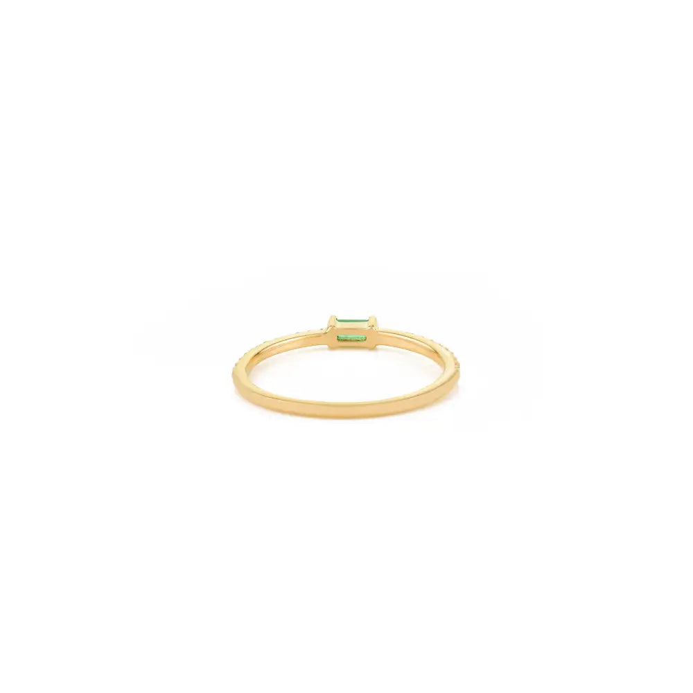 Simple Elegant Design K14 Real Yellow Gold Emerald & Diamond Stacking Dainty Ring For Girls