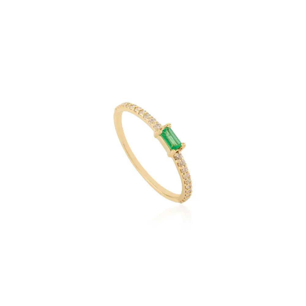 Simple Elegant Design K14 Real Yellow Gold Emerald & Diamond Stacking Dainty Ring For Girls