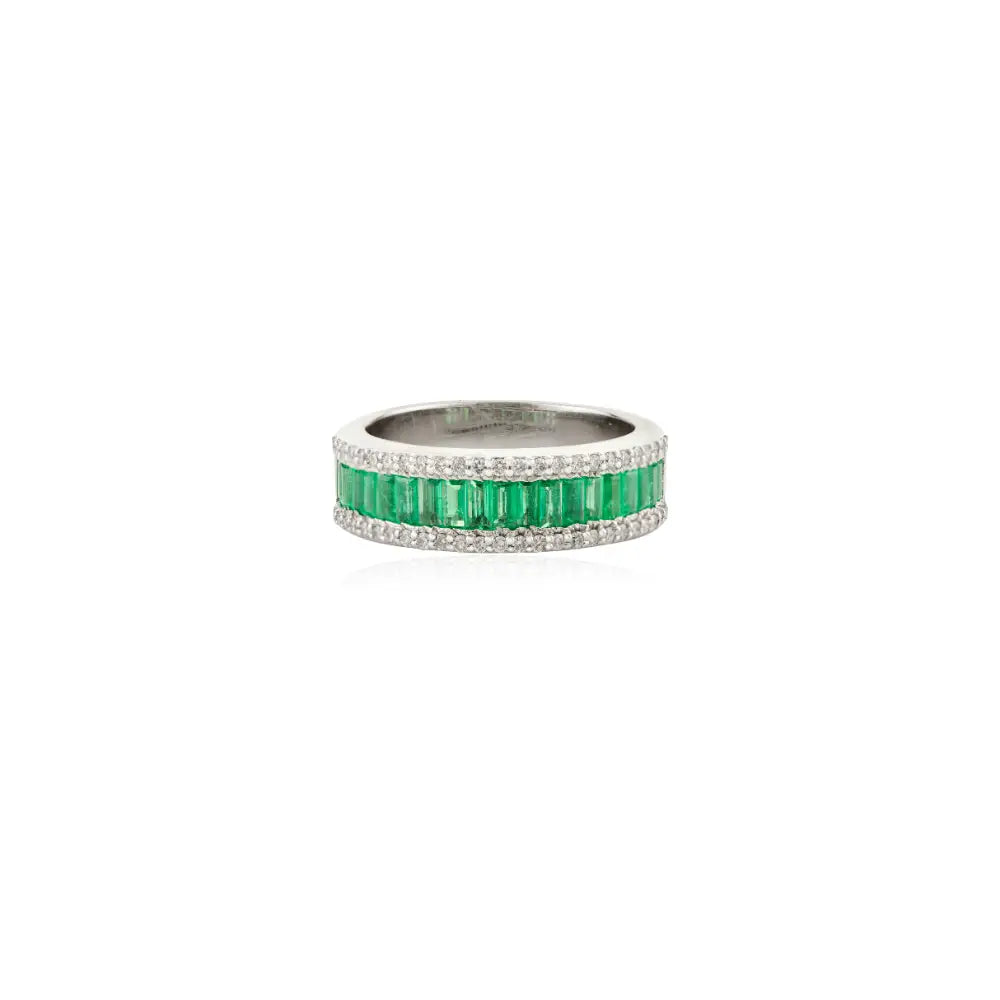 Latest New Design Emerald & Diamond 14K White Gold Wedding Band Ring Statement Jewelry