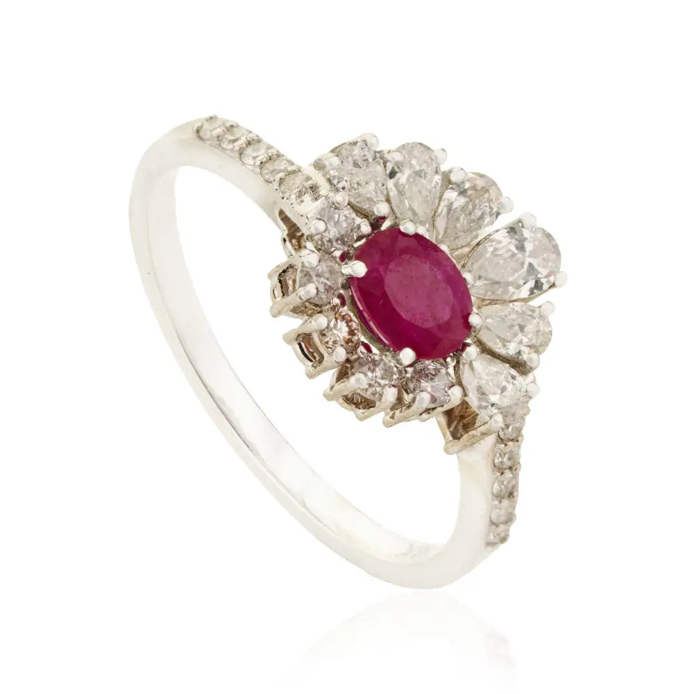 Precious Gemstone Ruby & Diamond Engagement Ring Solid K18 White Gold Wedding Jewelry