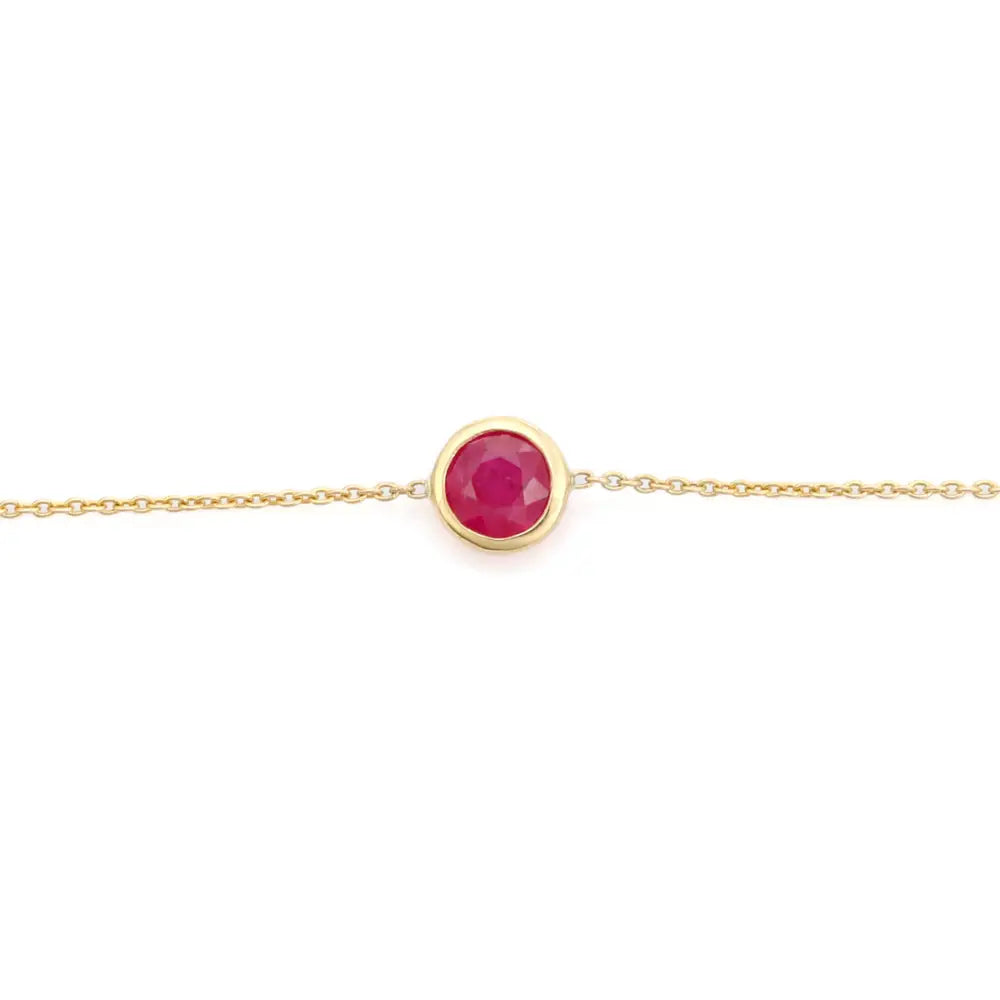 Delicate Minimal 14K Yellow Gold Ruby Gemstone Solitaire Bracelet Latest Trending Jewelry