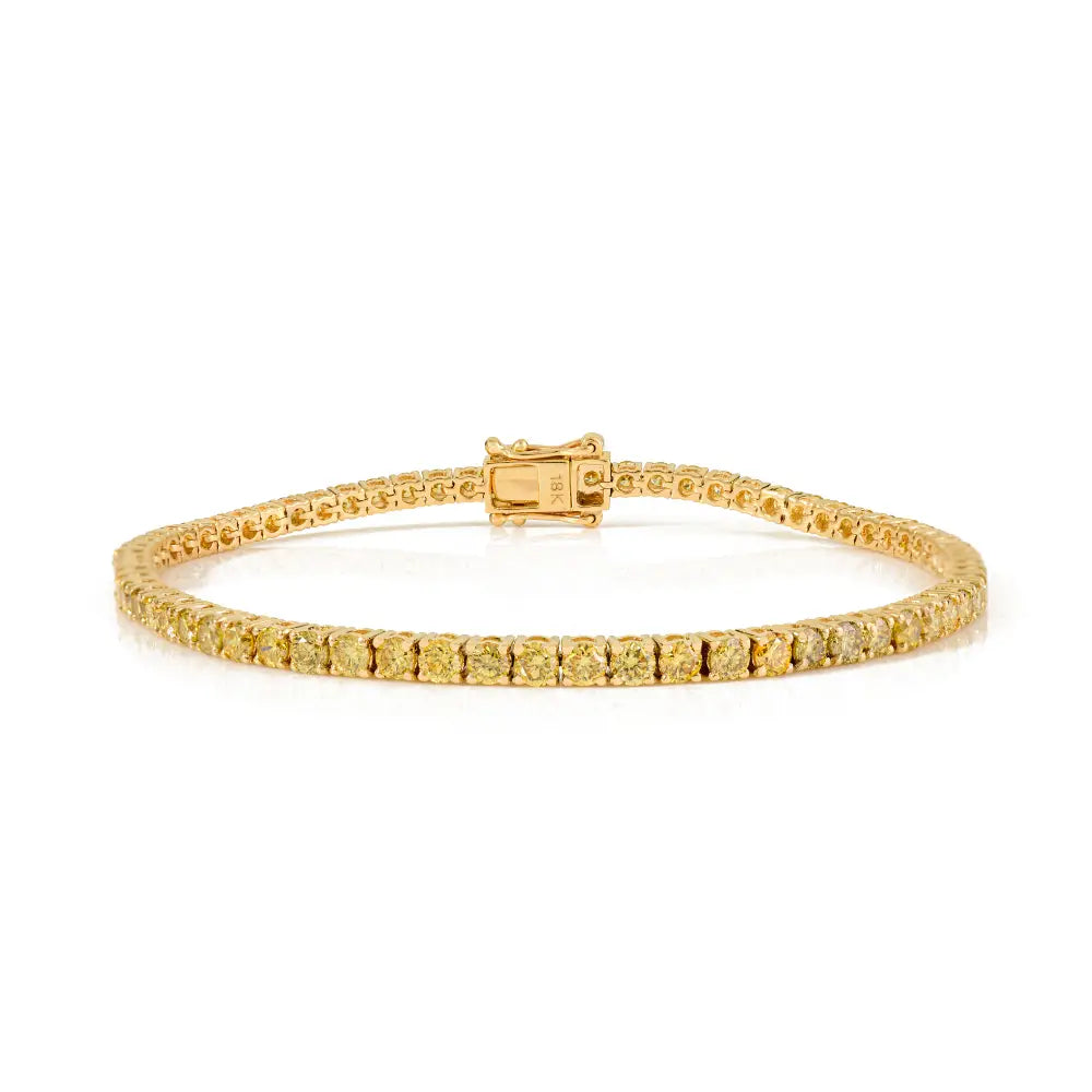 Round Brilliant Cut Yellow Diamond Stackable Tennis Bracelet 18K Real Gold Wedding Jewelry