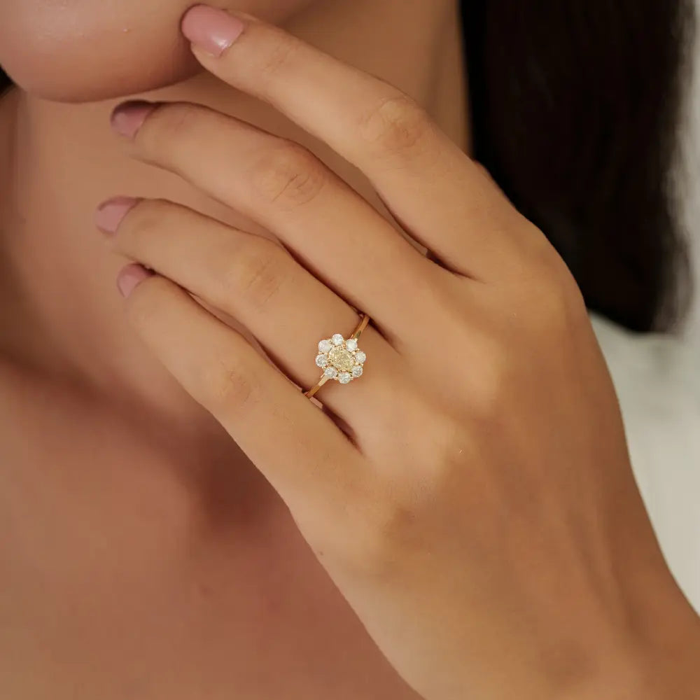 Real 14K Yellow Gold Diamond Cluster Ring Trending Engagement Proposal Jewelry Wholesale