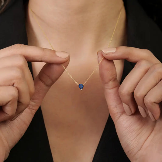 Minimalist Dainty Blue Sapphire Single Stone Pendant Necklace For Girls 18K Yellow Gold