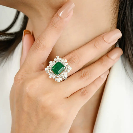 Explore Classic Emerald & Diamond Statement Cocktail Ring May Birthstone Jewelry