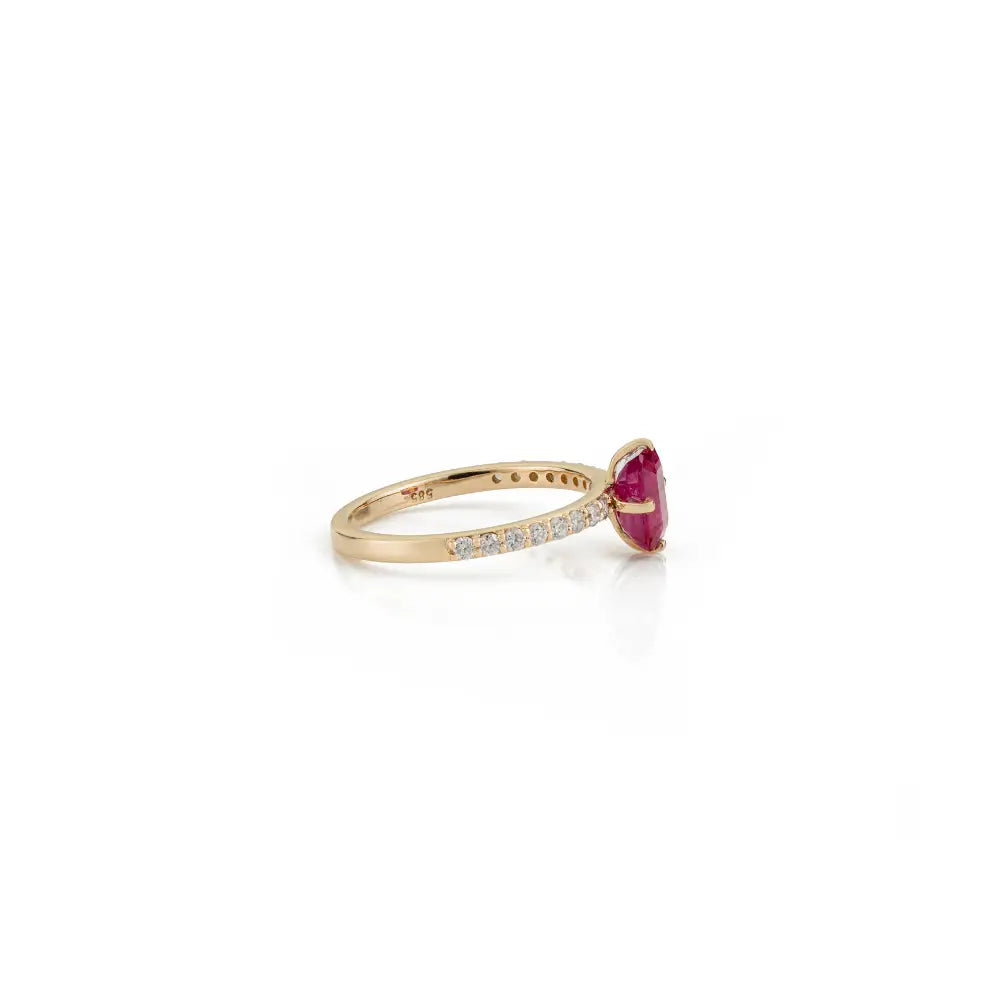 14K Solid Yellow Gold Prong Set Ruby & Diamond Engagement Finger Ring Anniversary Gift