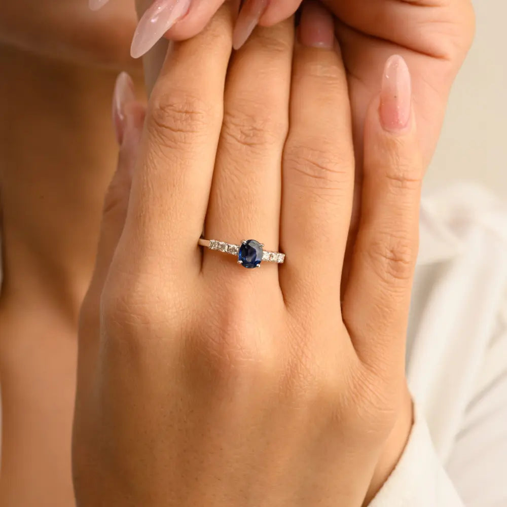 Latest Design 14K White Gold Natural Blue Sapphire & Diamond Engagement Ring