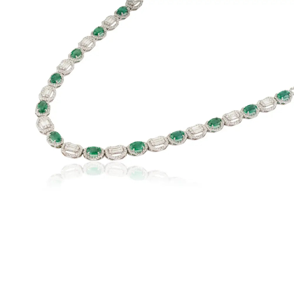Zambian Emerald & Diamond Luxury Tennis Necklace 14K White Gold Bridal Jewelry Supplier