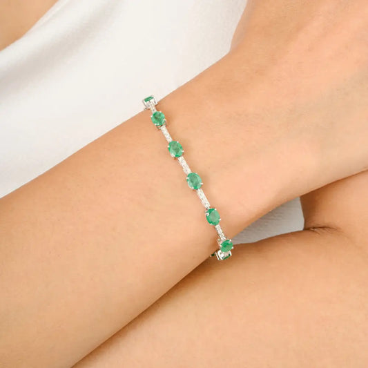 Fine Emerald & Diamond Stackable Tennis Bracelet Real 18K White Gold Wholesale Jewelry