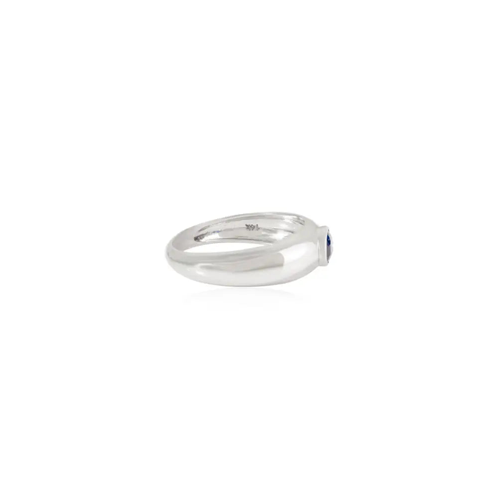 14K Solid White Gold Oval Shape Blue Sapphire Chunky Dome Ring New Collection Jewelry