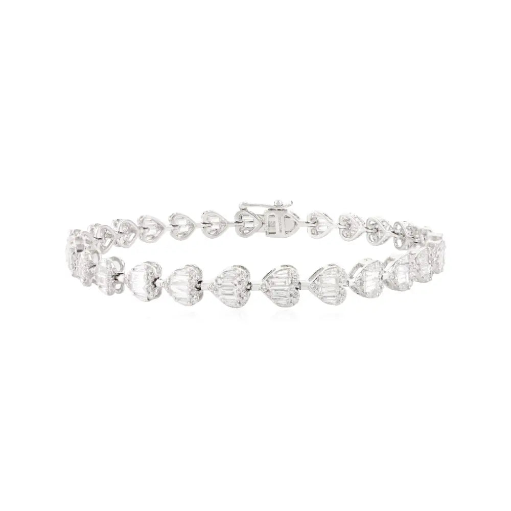 Wholesale Price Natural Diamond Heart Shape Tennis Bracelet Cluster Settings 18K White Gold