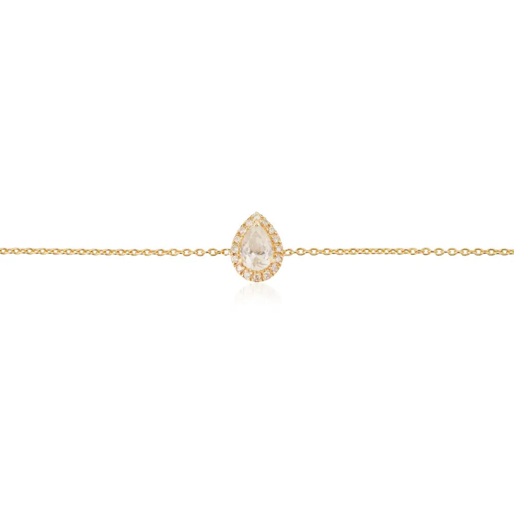 Stunning Delicate 14K Real Yellow Gold Natural Diamond Pear Shape Halo Link Chain Bracelet
