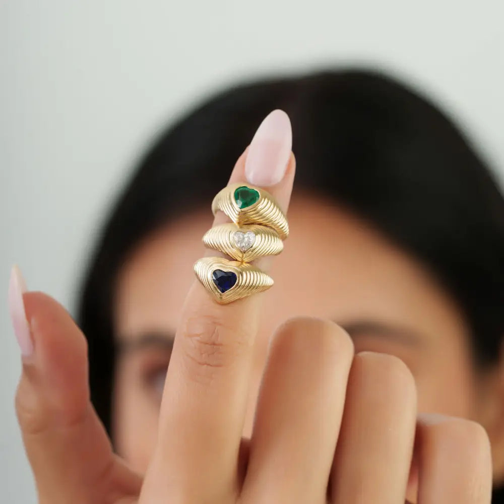 Gypsy Set Emerald K14 Yellow Gold Croissant Pinky Ring Precious Gemstone Bulk Jewelry