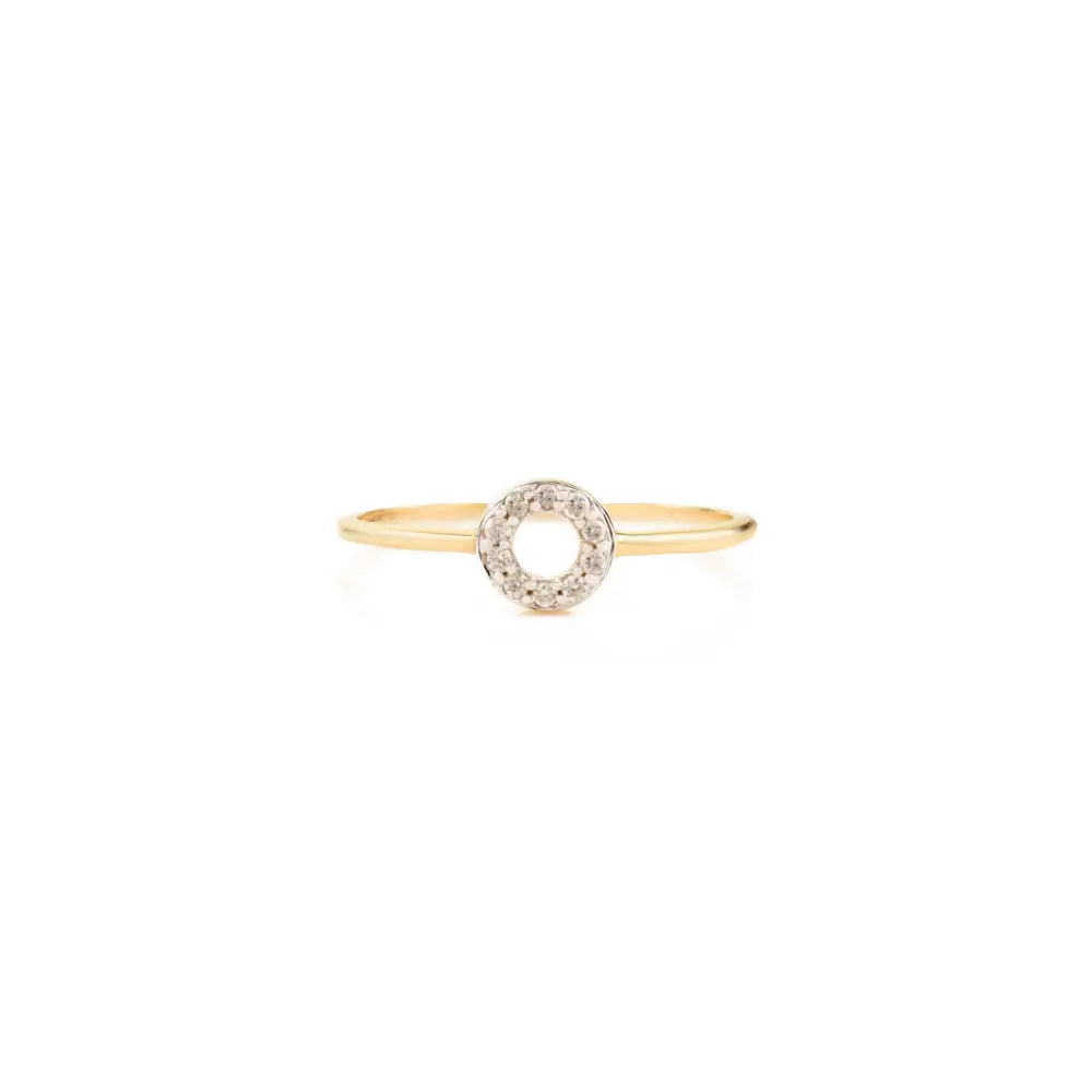 Delicate Minimalist Real Diamond 14K Pure Yellow Gold Open Halo Circle Ring Daily Wear Jewelry