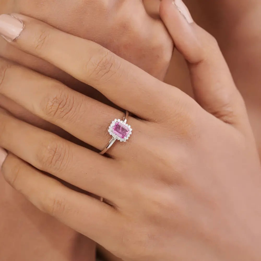 Elegant Classic Style Pink Sapphire & Diamond Cluster Ring 14K White Gold Custom Jewelry