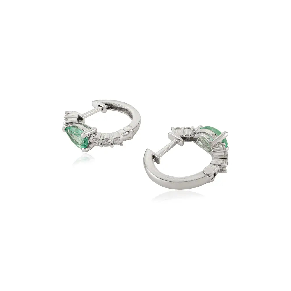 Prong Setting Emerald & Diamond Small Hoop Earrings Everyday Jewelry K14 White Gold
