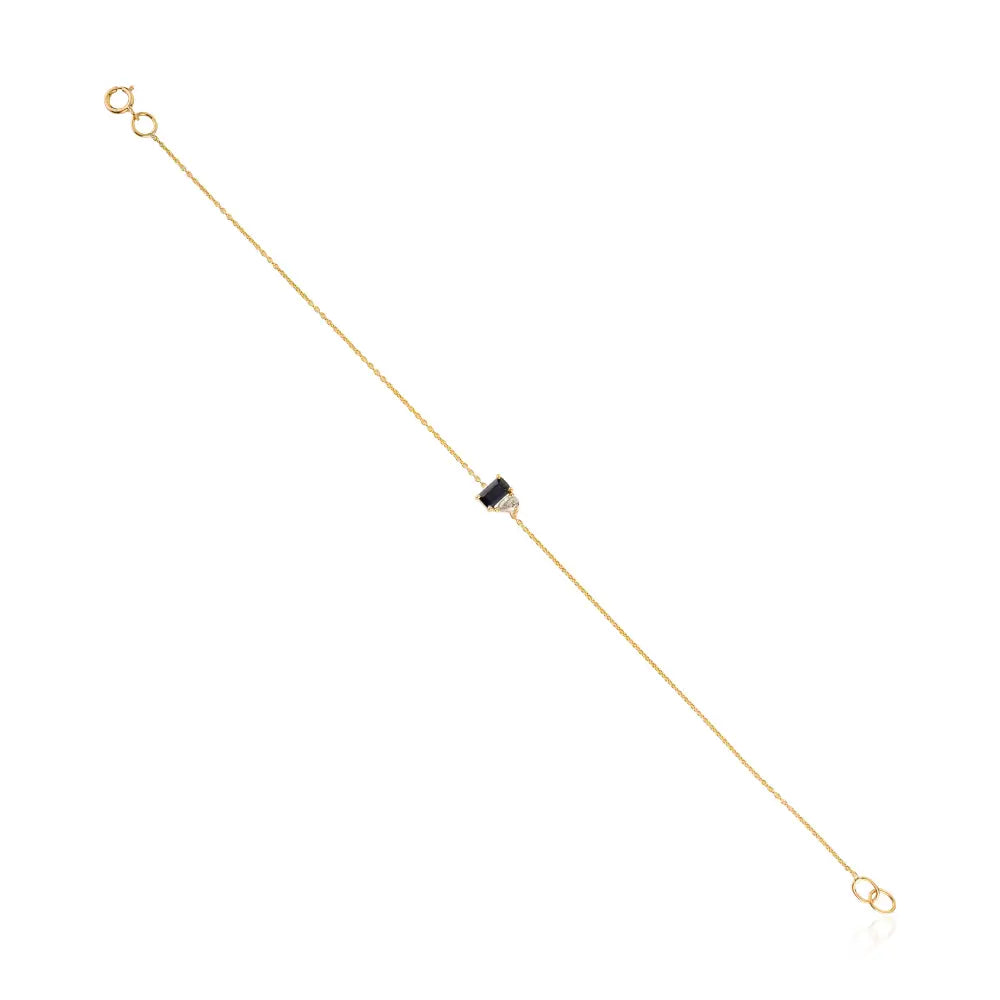 Minimalist Dainty 14K Real Yellow Gold Blue Sapphire & Diamond Toi et Moi Bracelet For Girls