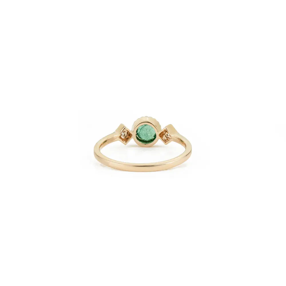 Dainty Emerald & Diamond K14 Pure Yellow Gold Three Stone Ring Stacking Jewelry For Women