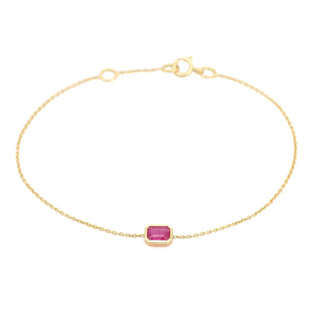 Minimal Bezel Set Ruby Single Stone Ruby Bracelet 14K Solid Yellow Gold Wholesale Jewelry