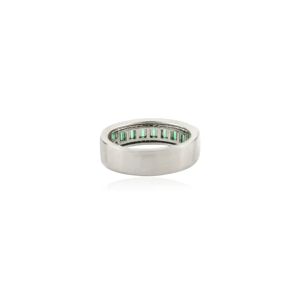 Latest New Design Emerald & Diamond 14K White Gold Wedding Band Ring Statement Jewelry