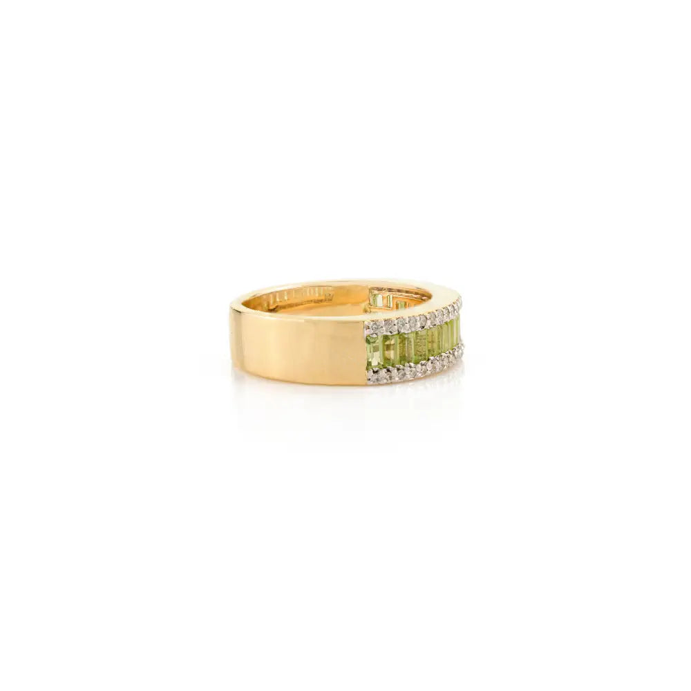 Luxurious Authentic Peridot & Diamond Statement Band Ring Wedding Jewelry Solid 14K Gold