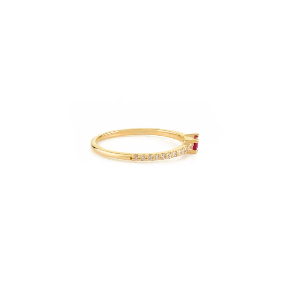 Minimalist Design Ruby & Diamond K14 Yellow Gold Stacking Band Ring Daily Wear Jewelry