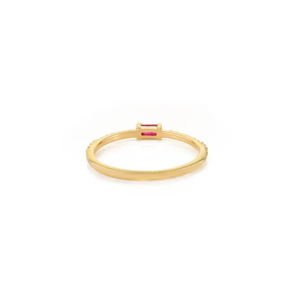 Minimalist Design Ruby & Diamond K14 Yellow Gold Stacking Band Ring Daily Wear Jewelry