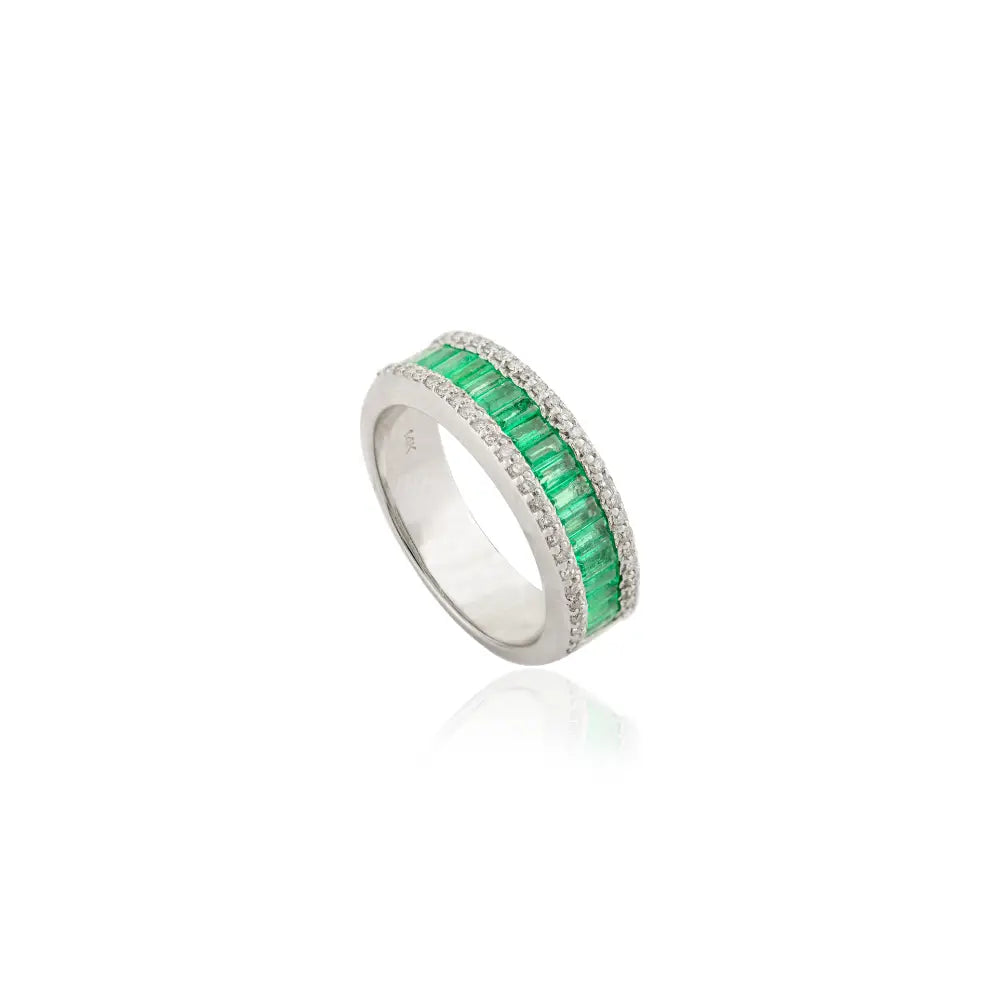 Latest New Design Emerald & Diamond 14K White Gold Wedding Band Ring Statement Jewelry