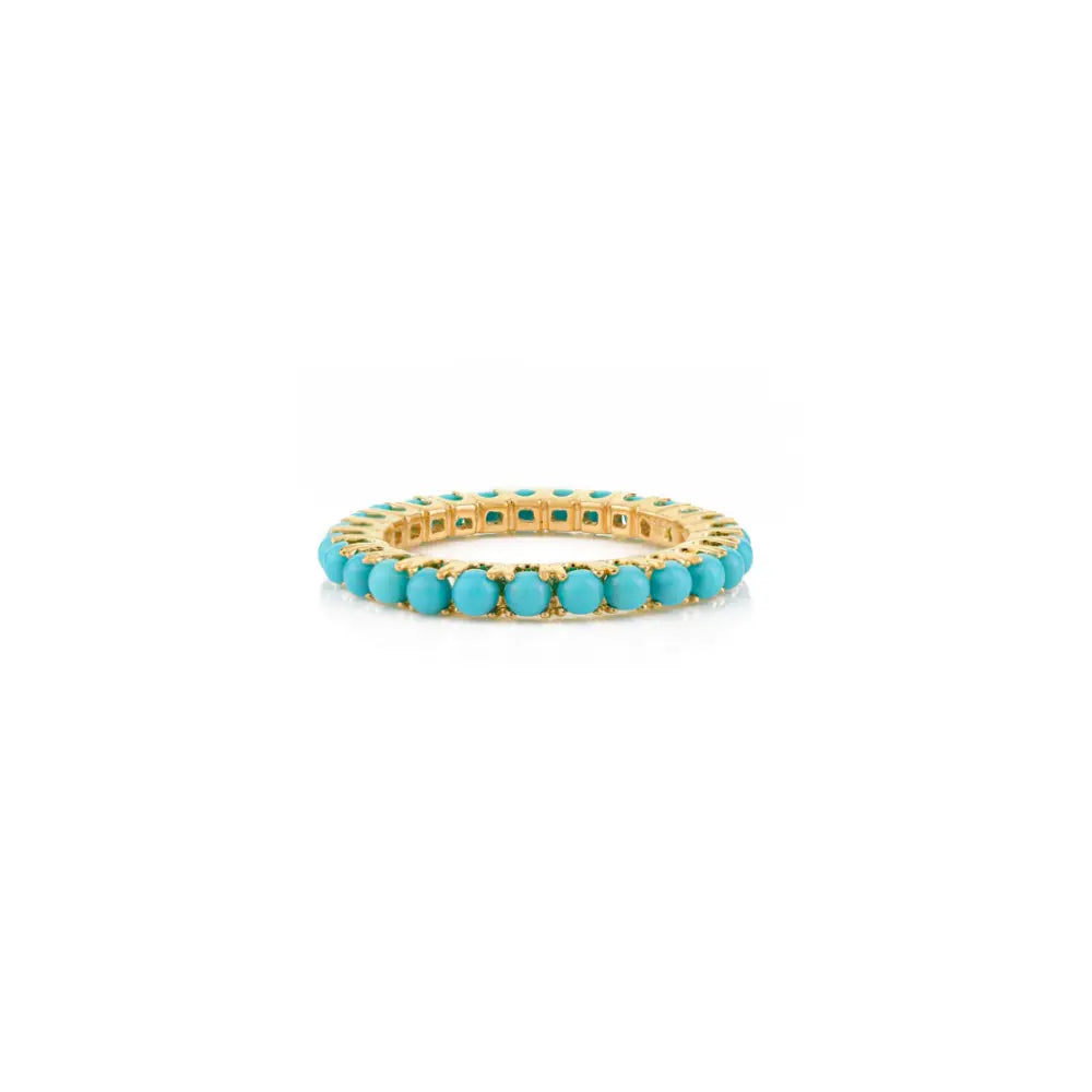 2mm Round Cut Turquoise Full Eternity Band Ring Stacking Everyday Jewelry 14K Yellow Gold