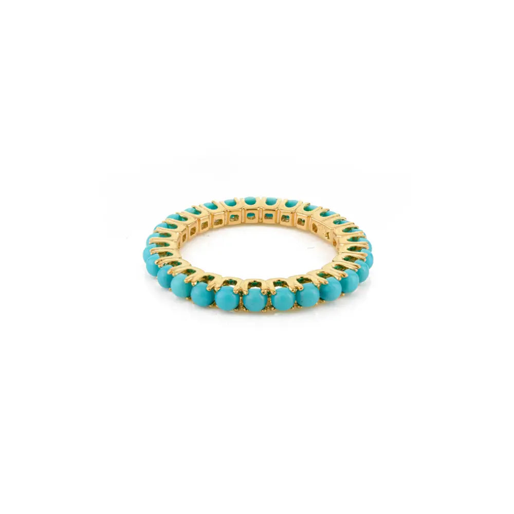 2mm Round Cut Turquoise Full Eternity Band Ring Stacking Everyday Jewelry 14K Yellow Gold