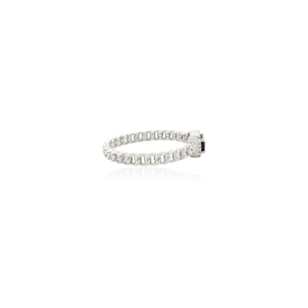 Octagon Cut Blue Sapphire & Diamond Halo Curb Link Chain Stackable Ring Solid 14K Gold