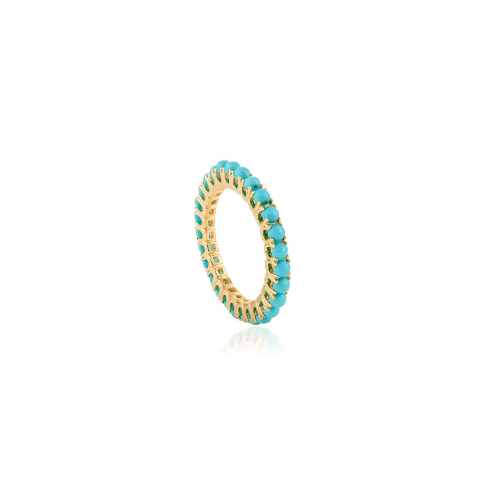 2mm Round Cut Turquoise Full Eternity Band Ring Stacking Everyday Jewelry 14K Yellow Gold