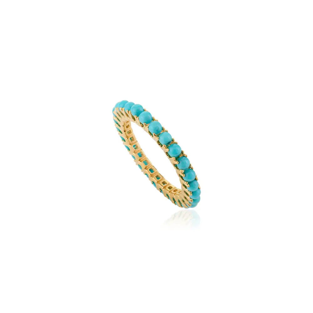 2mm Round Cut Turquoise Full Eternity Band Ring Stacking Everyday Jewelry 14K Yellow Gold