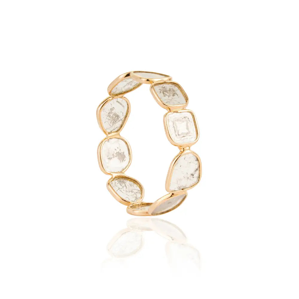 Uneven Shape Polki Diamond Solid K18 Yellow Gold Full Eternity Band Ring Minimal Jewelry