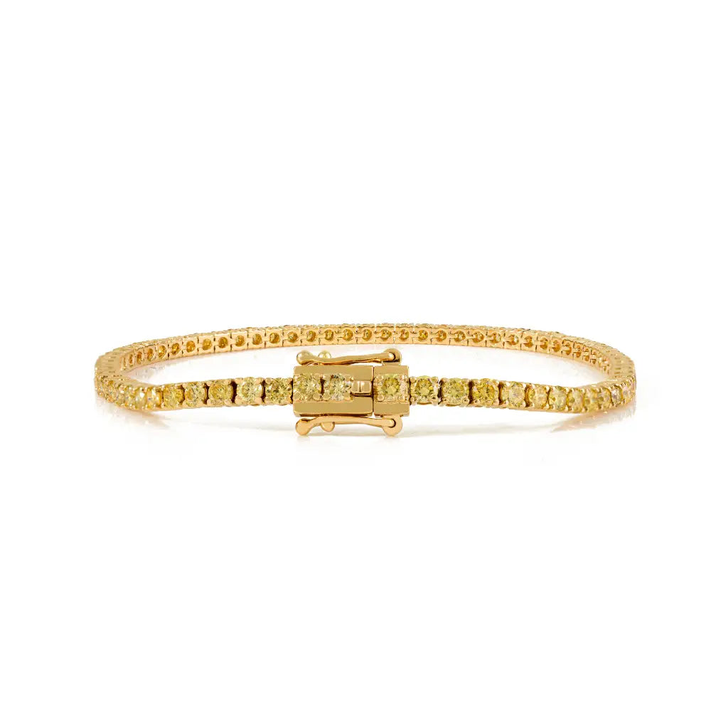 Round Brilliant Cut Yellow Diamond Stackable Tennis Bracelet 18K Real Gold Wedding Jewelry