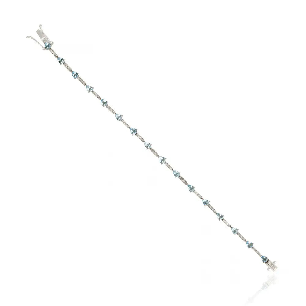 Best Selling Products Aquamarine & Diamond Sleek Tennis Bracelet 14K White Gold Jewelry