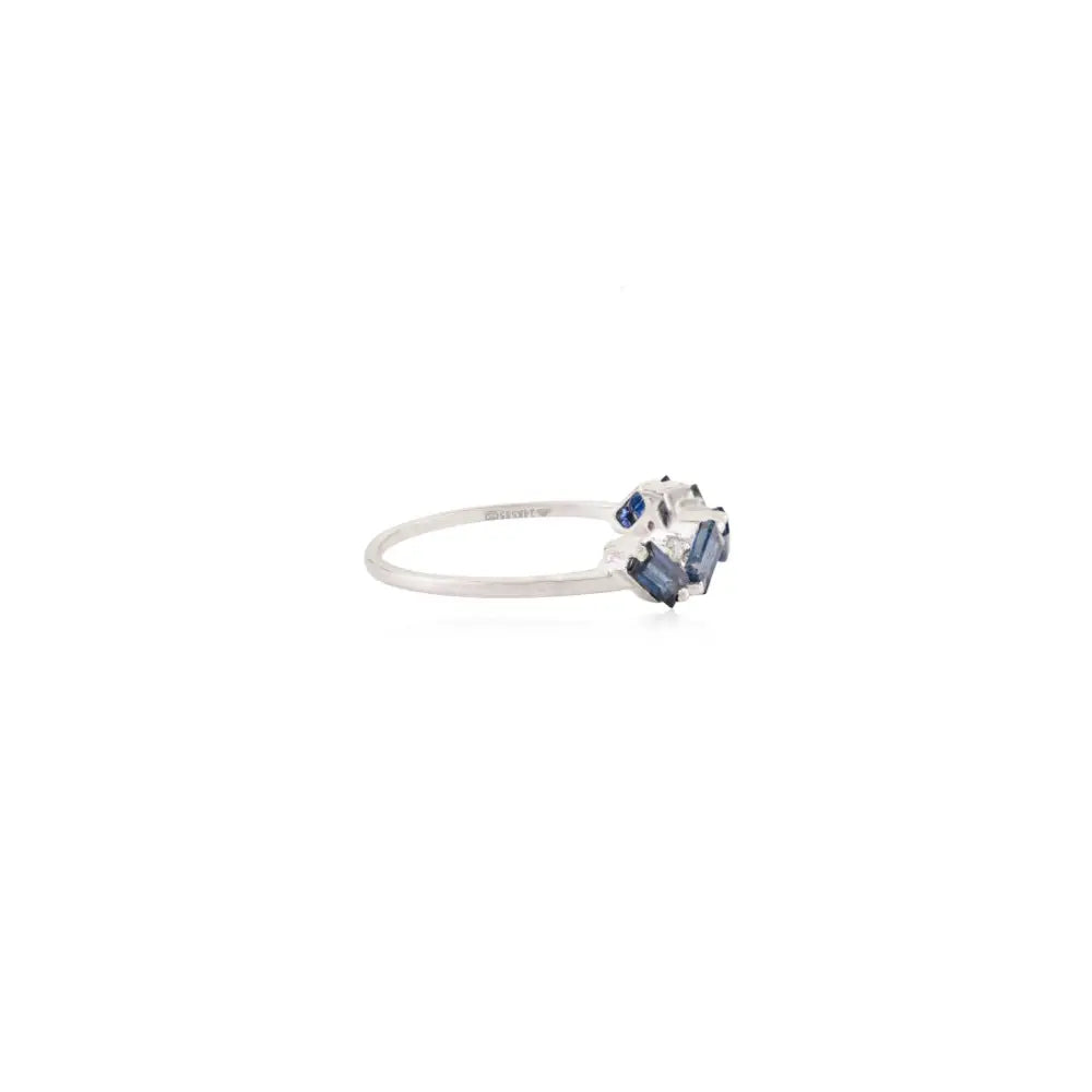 14K Real White Gold Blue Sapphire & Diamond Zig Zag Half Eternity Band Ring Unique Jewelry
